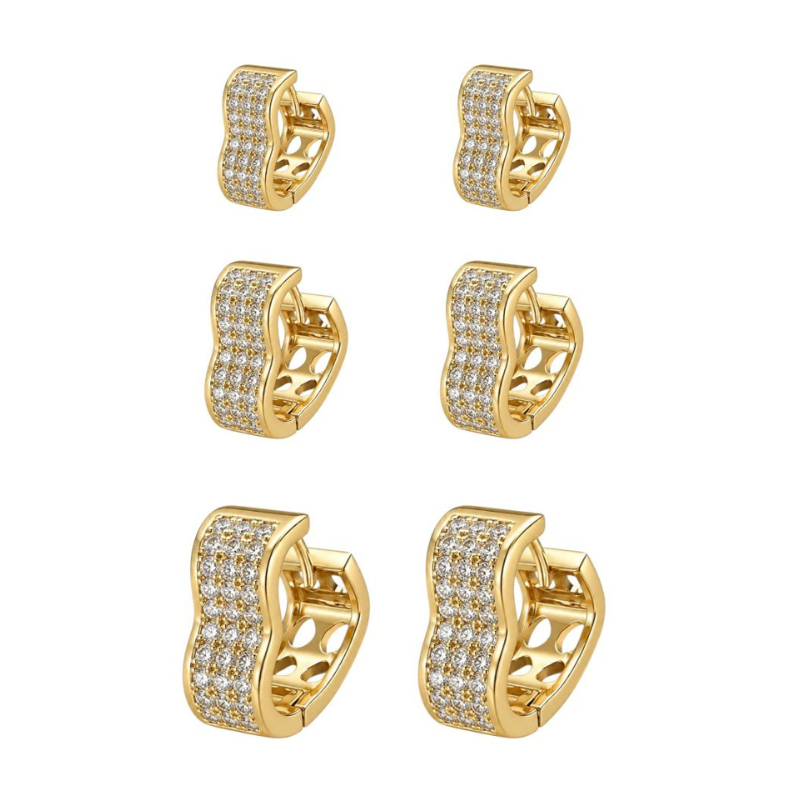 Trio de Brinco Folheado a Ouro 18k e Prata Coração Com Zirconia