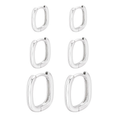 Trio de Brinco Folheado a Prata 925 Argolas Quadradas