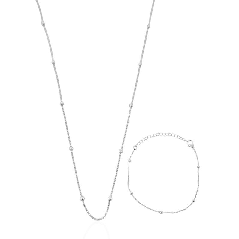 Conjunto Colar e Pulseira Folheado a Prata 925 Mini Esferas