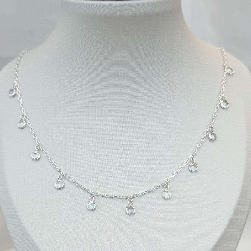 COLAR CURTO PONTO DE LUZ CRISTAL - BANHO PRATA 925