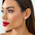 Brinco Folheado a Ouro 18k e Prata925 Meia Esfera Cravejada