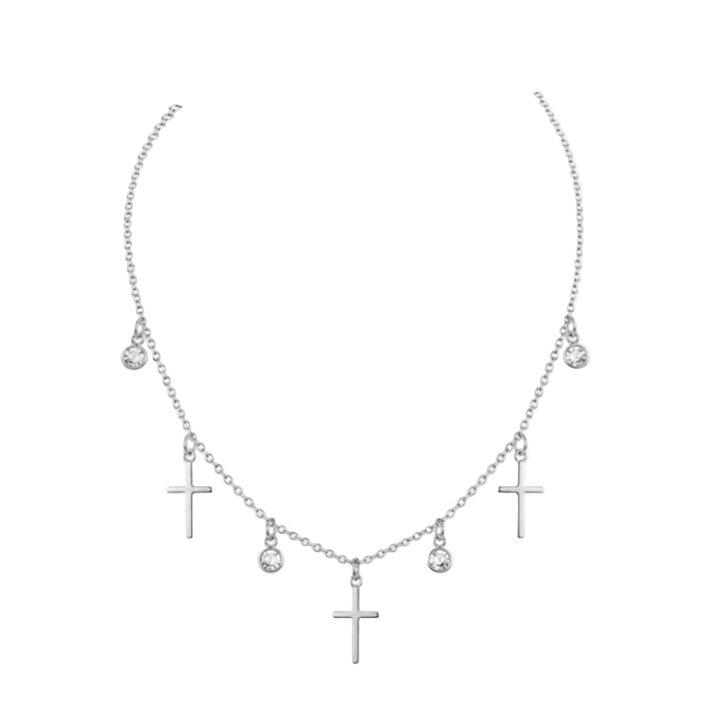 Choker Folheado a Prata 925 Cristais Com Cruz Lisas