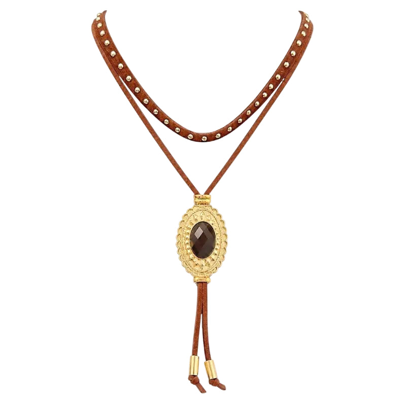 Colar Duplo Boho Folheado a Ouro 18k Oval Desenhado