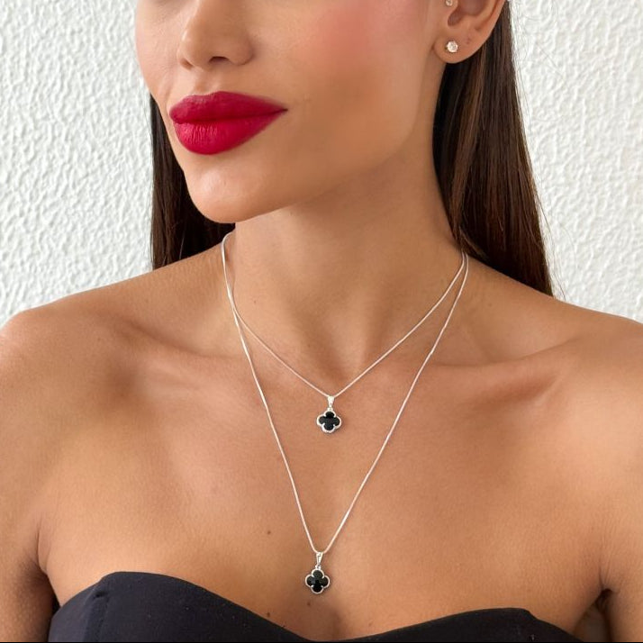 Colar Duplo Folheado Prata 925 Inspiração Vg Preto
