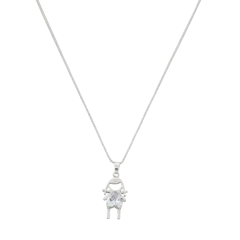 Colar Folheado a Prata 925 Pingente Menina Com Coração Cristal
