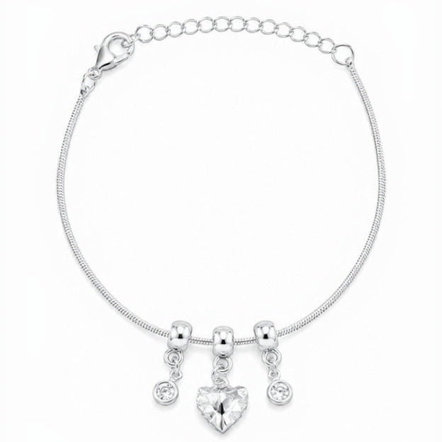 Pulseira com Pingente Coração Martelado e Cristal - Folheados a Prata925