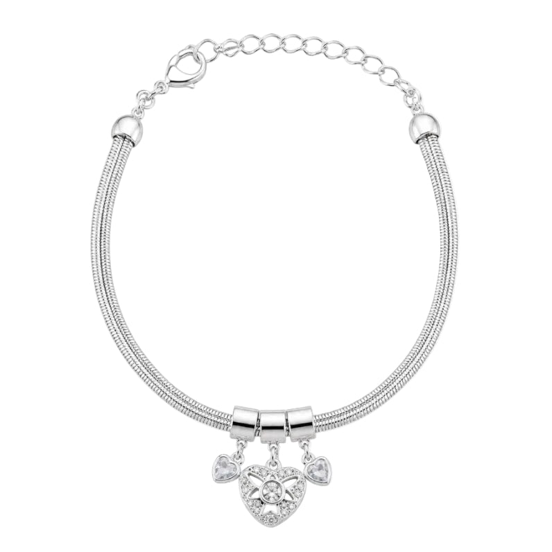 Pulseira Folheada a Prata 925 Pingentes Corações