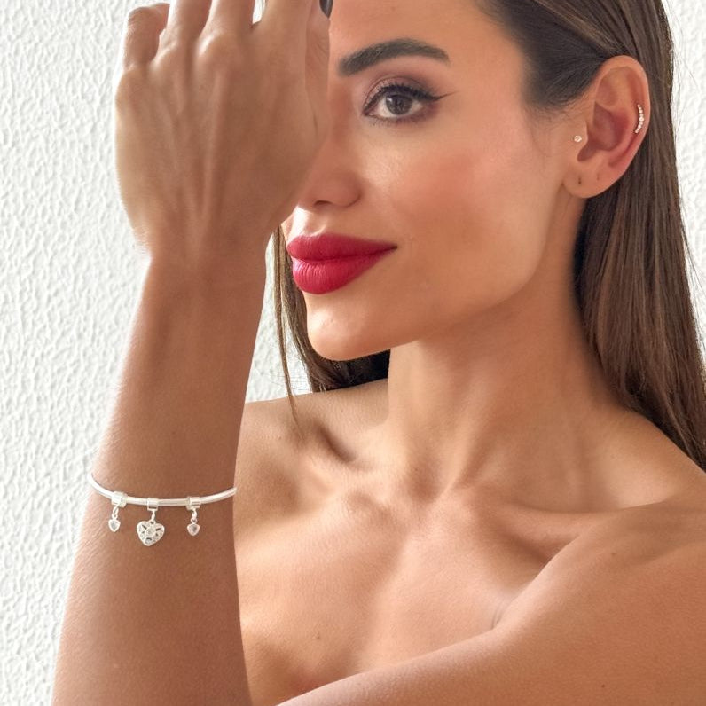 Pulseira Folheada a Prata 925 Pingentes Corações
