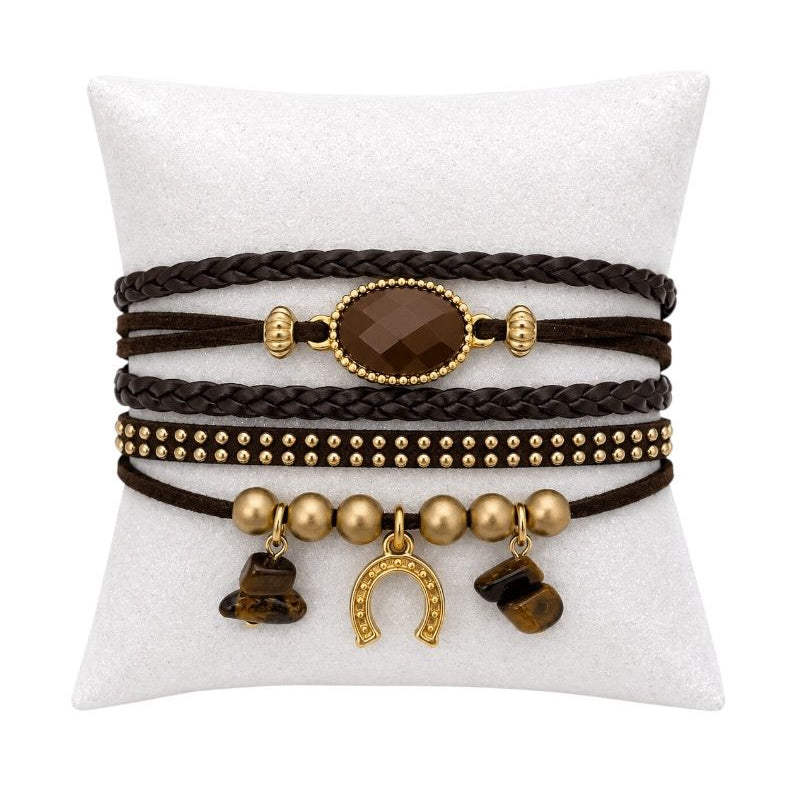 Pulseira Folheado a Ouro 18k Courinho com Pedras Naturais