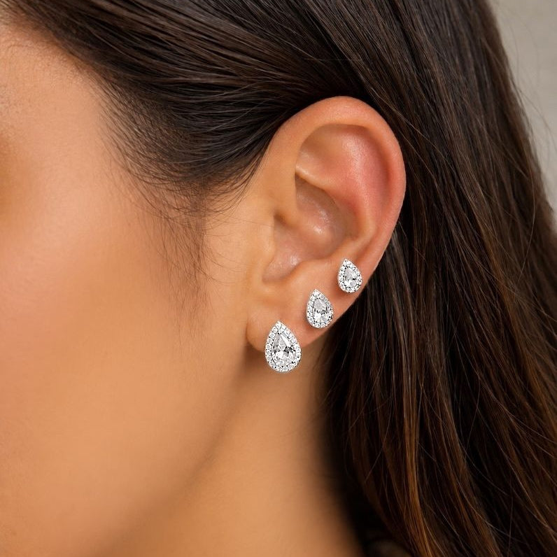 Trio de Brincos - Gota Cristal - Folheados a Prata925
