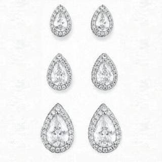 Trio de Brincos - Gota Cristal - Folheados a Prata925